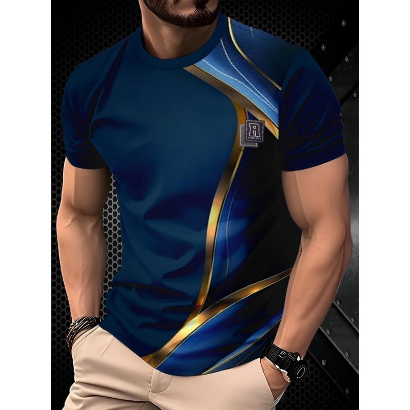 Men s Fashionable 3D Printed T-shirt, Regular Fit Short-sleeved Round Neck, Breathable Summer Casual Wear, Machine Washable Top S