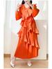 Elegant Plus Size Pleated Ruffle Lace-Up Dress