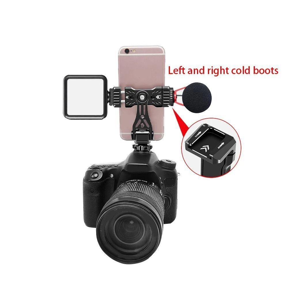 Multi-functional Camera Phone Clamp 1/4'' Screw Vertical Shooting Cell Phone Tripod Clamp 360° Rotatable Cold Shoe Mount