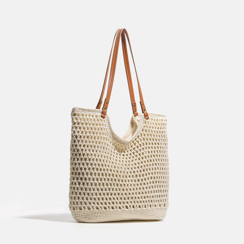Large Capacity Woven Tote Bag Women Stylish Shoulder Beach Vacation Daily Commute Casual Outings