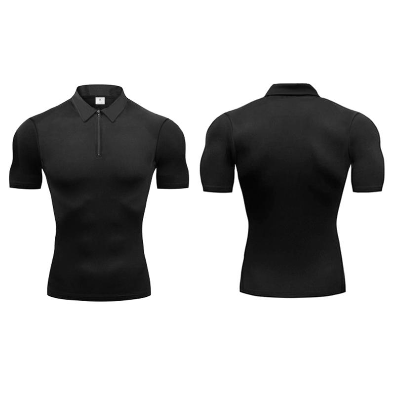 Muscleguys Compression Shirt Men Running Short Sleeve T-shirt Gym Clothes Summer Tight Fitness Polo Shirt Quick Dry Bodybuilding Muscle Tee