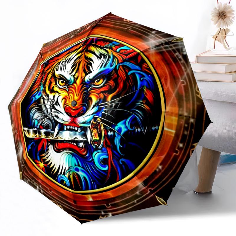 Yin Yang tiger himmelsk konst Utomhus Automatiskt Paraply Infällbar Design med 8 Ribbor Hållbarhet Lättvikt Perfekt Gåva för Vänner Familj