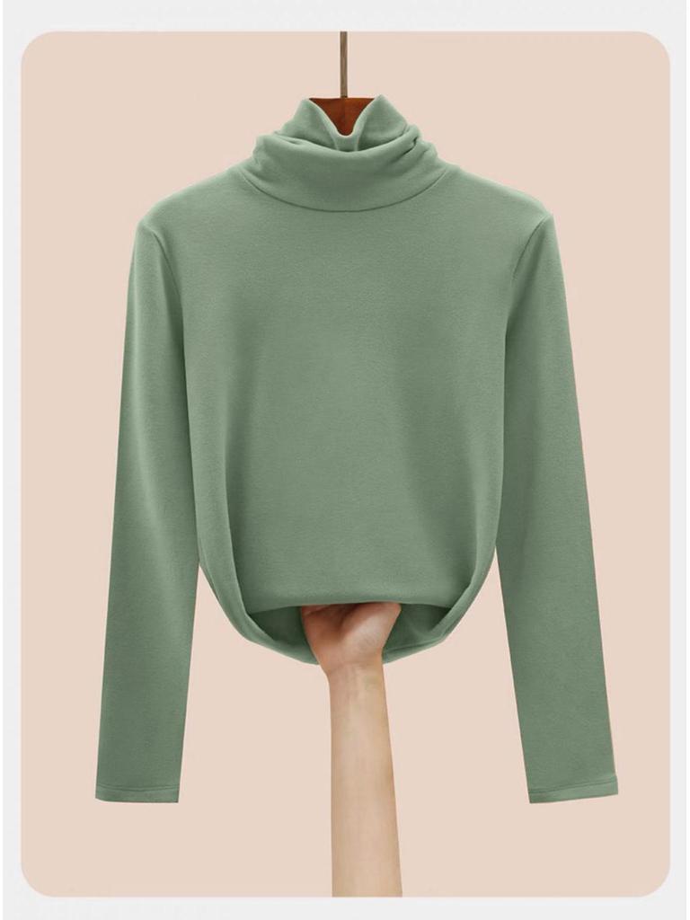 Women's Slimming Plush Collar Long Sleeve Base Layer T-Shirt - Versatile Autumn/Winter Undershirt