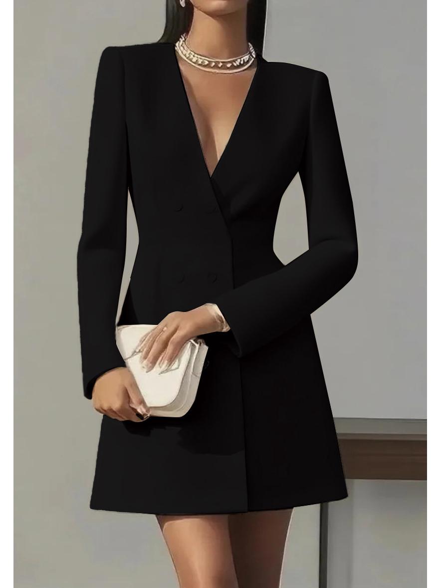 2025 European Autumn Double-Breasted V-Neck French Women s Long-Sleeve Dress Suit S