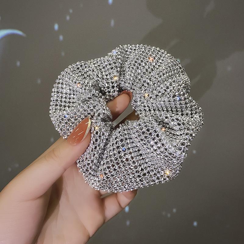 Retro Bling Bling Rhinestone Decorative Large Intestine Hair Loops Elastic Hair Ropes Ponytail Holders For Women And Daily Uses