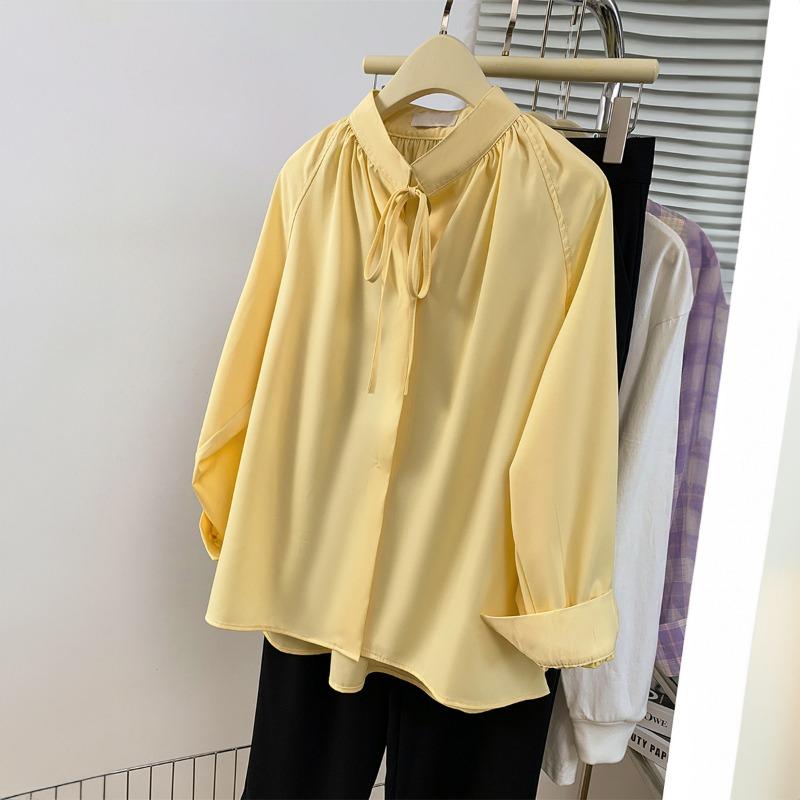 Casual Holiday Solid Color Long-sleeved Coat Shirt Women s Autumn and Winter S жёлтый