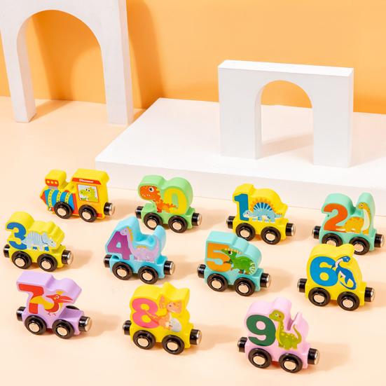 Kids Wooden Magnetic Train Toy Number Animal Vehicle Dinosaur Fruit Vegetable Preschool Learning Toddlers Educational Locomotive Carriages Toy