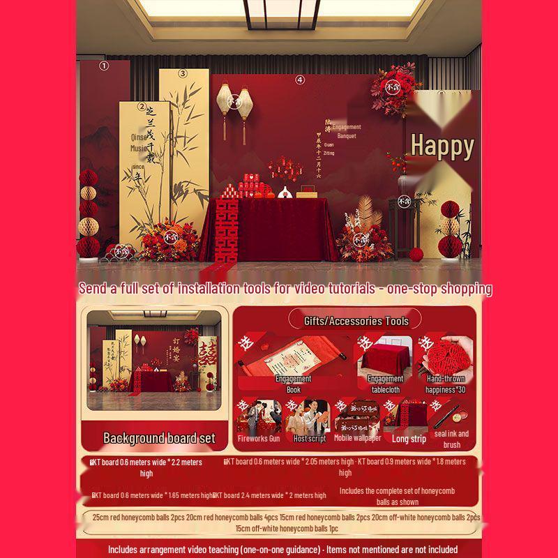 2025 Luxe Chinese Engagement Banquet Decor Set: High-End Centerpiece & Backdrop