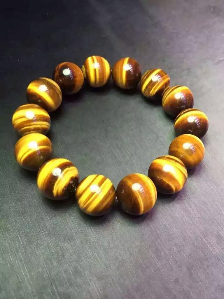18mm Naturlig Gul Tigerøye Armbånd Smykker For Kvinner Mann Gave Velstand Krystall Runde Perler Brasil Stein Reiki Edelsten Aaaaa