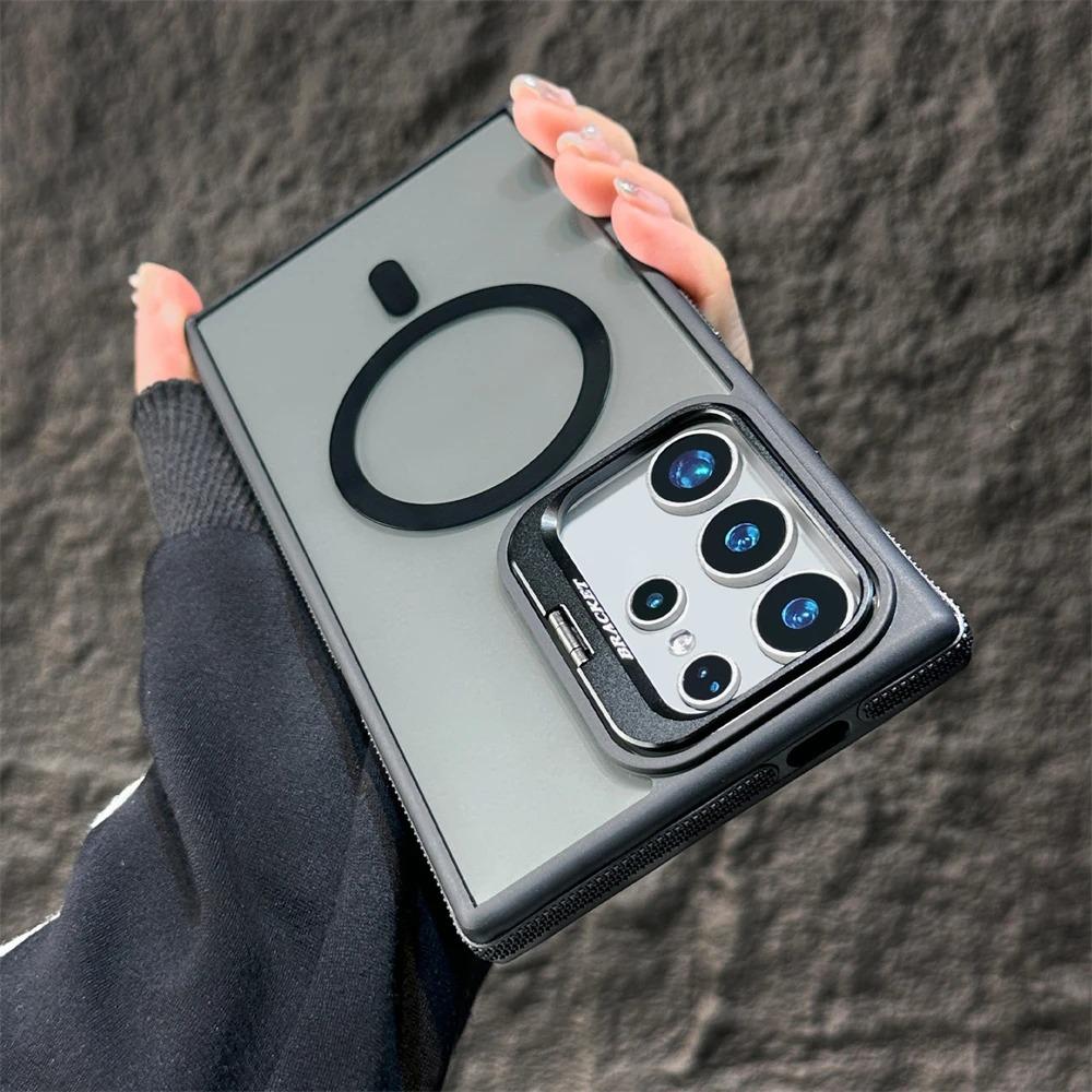 Suitable for Samsung S25 Ultra Lens Invisible Metal Bracket Mobile Phone Case S24 Magnetic Contrast Color S23FE Transparent Sleeve