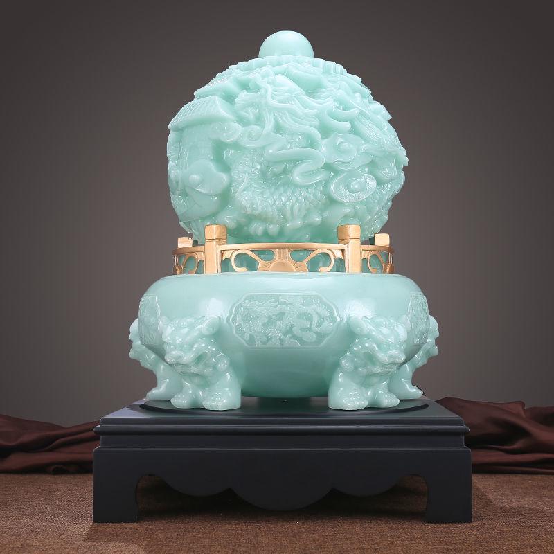 Nine Dragons Wealth-Attracting Jade Cauldron Ornament for Entryway, Living Room, or Office Desk - High-End Opening Gift