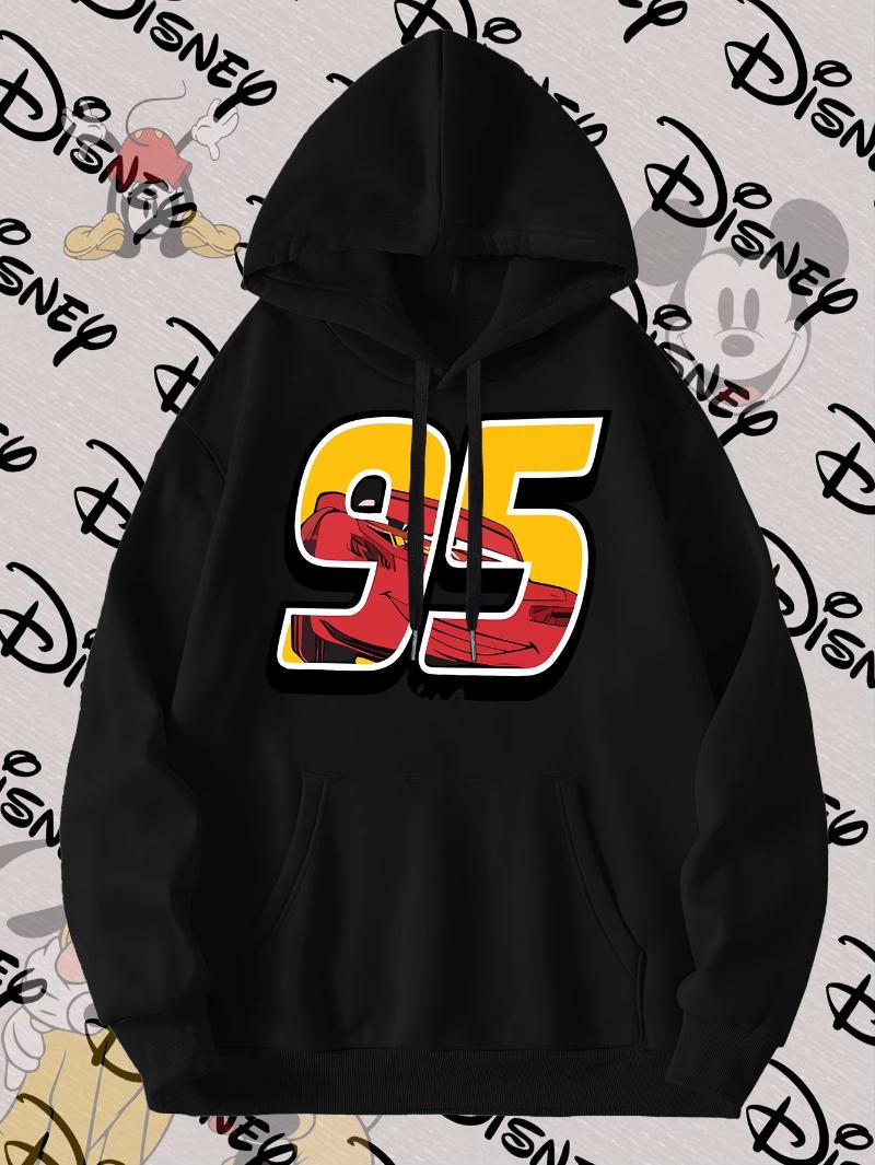 

Худи 95 McQueen - Черно-белое гоночное принт, длинный рукав, свободный крой, кулиска, идеально подходит для повседневных мероприятий на открытом воздухе и вечеринок S