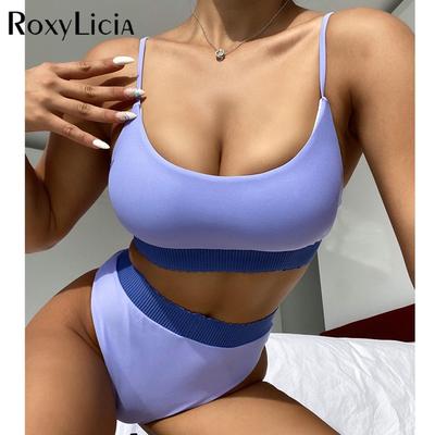New Splicing Padded Female Swimsuit High Waist Bikini Women Swimwear Two-pieces Bikini Set Bather Bathing Suit Swim Lady