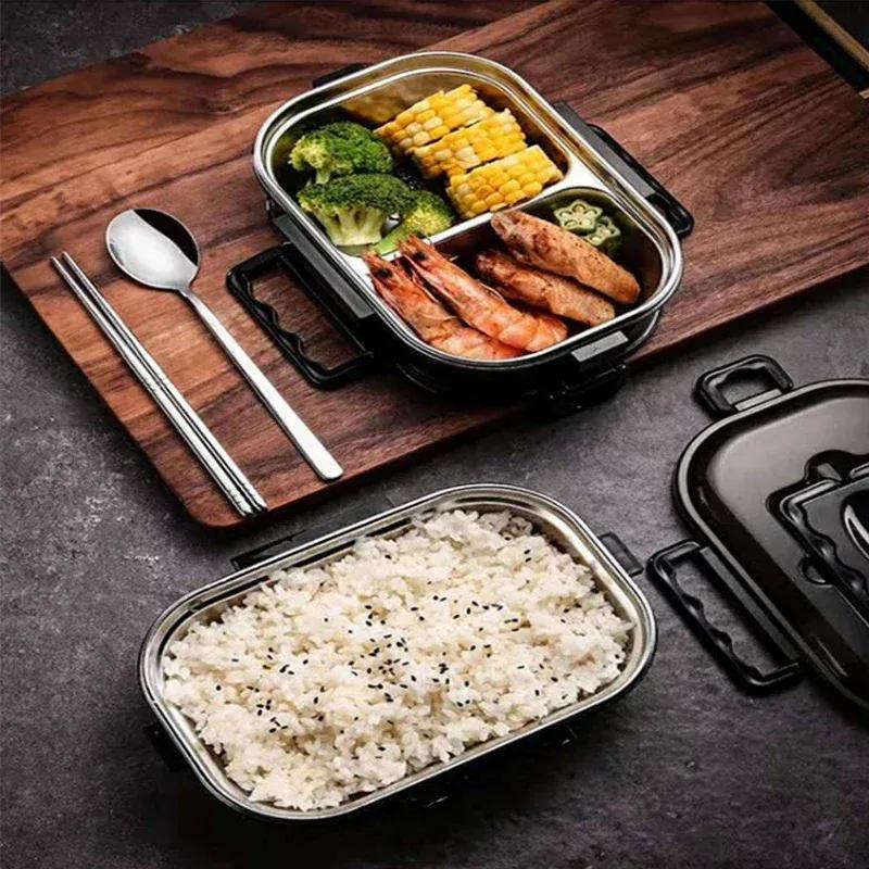 2024 Stainless Steel Lunch Box Portable Business Simple Compartment Bento Box Kitchen Leakproof Food Containers for Men Fitness Meal