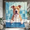 Pitbull Hund Duschvorhang 1 Stück – Cartoon Hund im Schaumbad, Verspielte Haustierkunst Badezimmervorhang für lustige Heimdekoration