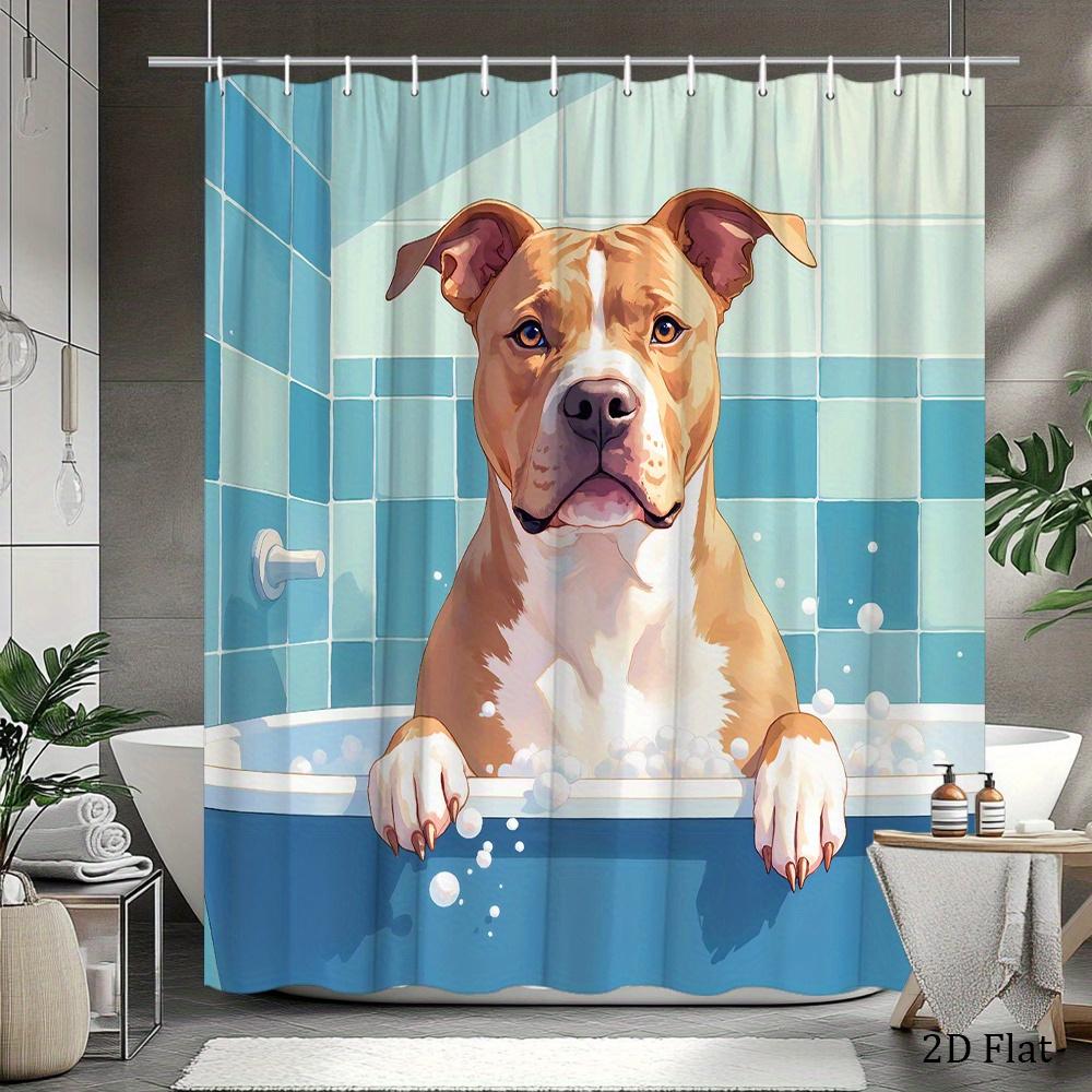 Pitbull Hund Duschvorhang 1 Stück – Cartoon Hund im Schaumbad, Verspielte Haustierkunst Badezimmervorhang für lustige Heimdekoration