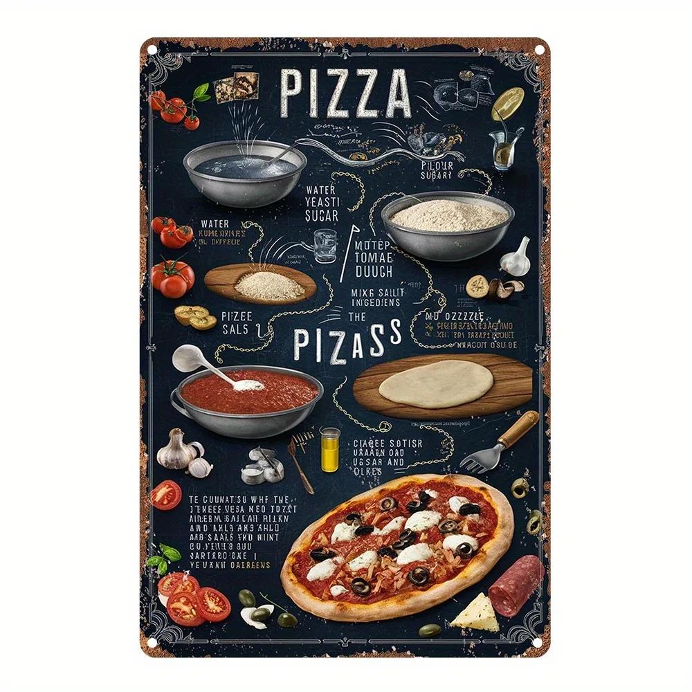 

Vintage Pizza Recipe Metal Sign - 8x12 Aluminum Retro Decor for Kitchen, Bar & Restaurant 20x30cm（7.8x11.8inch）
