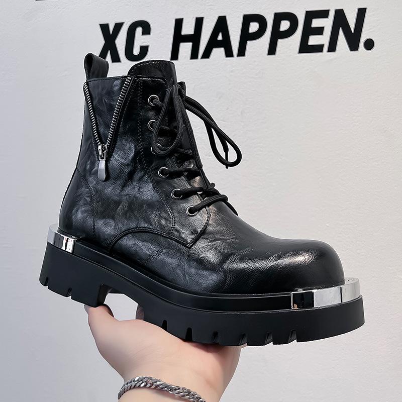 2024 autumn and winter men's platform locomotive Martin boots high-top tooling shoes side zipper fashion trend shoes 70065-A