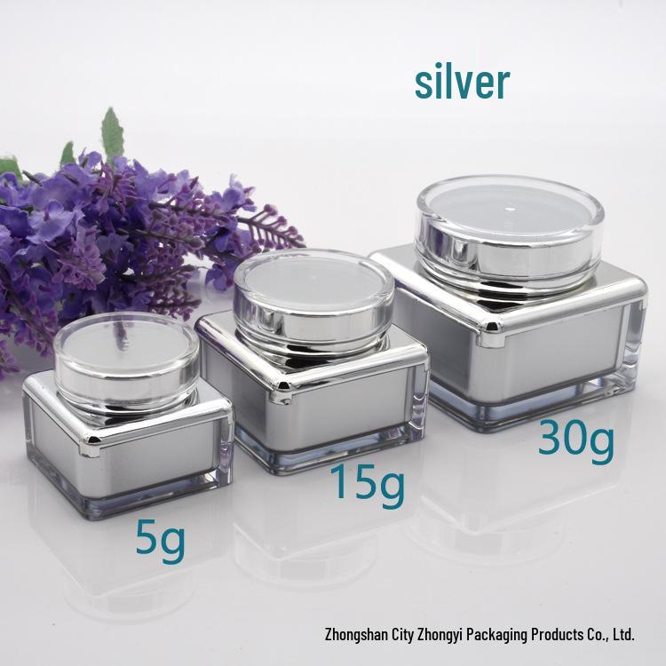 Square Refillable Skincare Set: 15g Eye Cream Bottle, 5g Silver Acrylic Jar, 30g Face Cream Bottle
