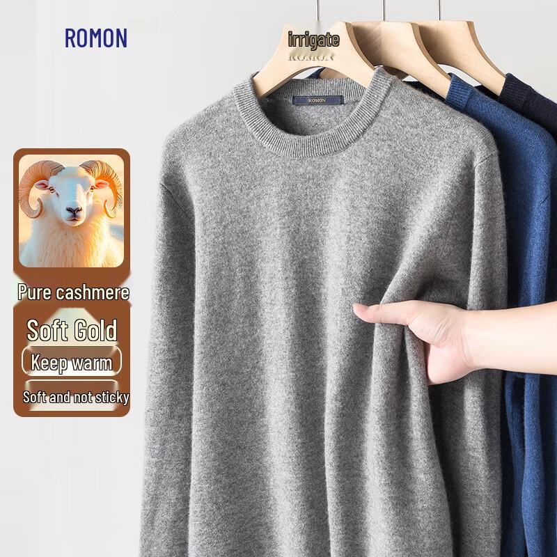 Luomeng Men's Pure Cashmere Round Neck Sweater