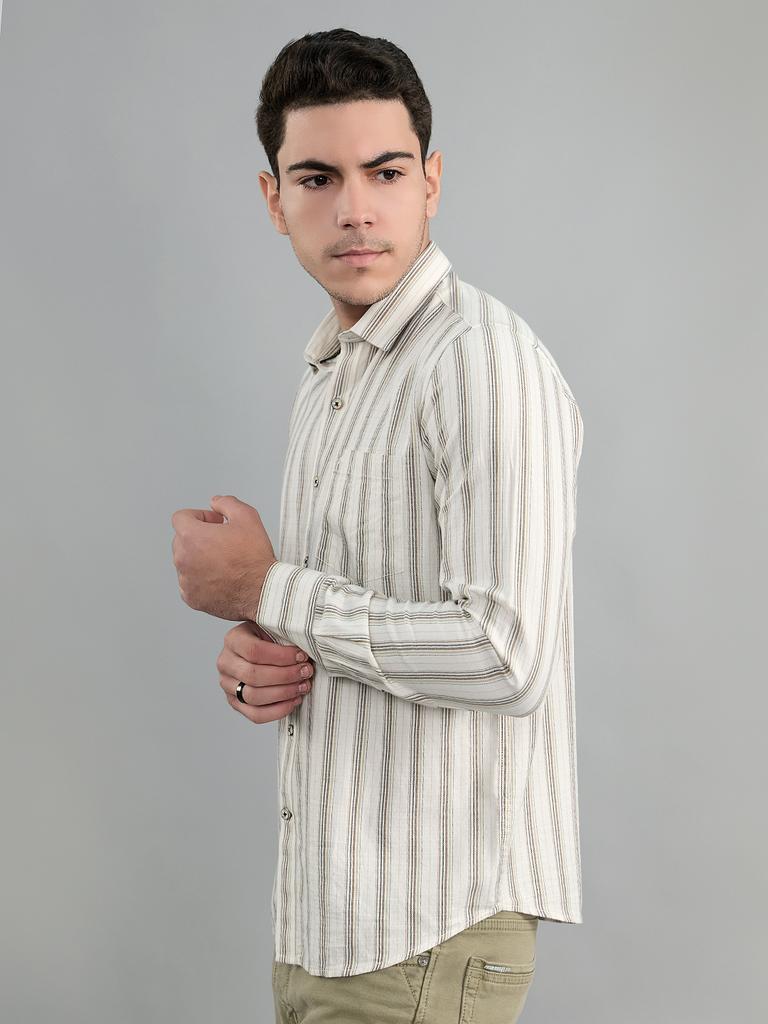 MONTE CARLO Mens Regular Fit Stripes Full Sleeve Shirt