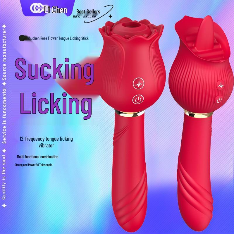 Chen Rose Telescopic Vibrator with Licking Tongue and Jumping Egg