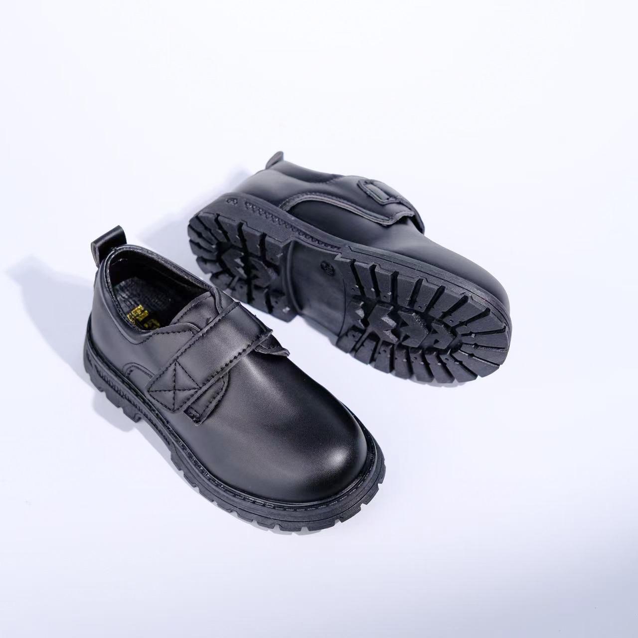 

2026 British Style Leather School Shoes for African Children, PU Velcro, Boys Student Footwear 25-30 (MOQ 6 pcs)