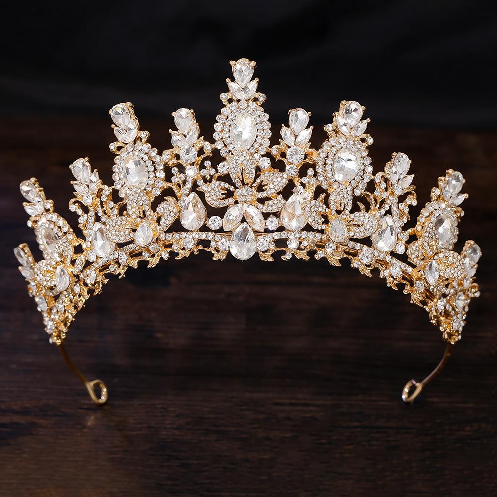 Baroque Luxury Water Drop Crystal Flower Bridal Tiaras Crown Rhinestone Pageant Diadem Bride Headpieces Wedding Hair Accessories