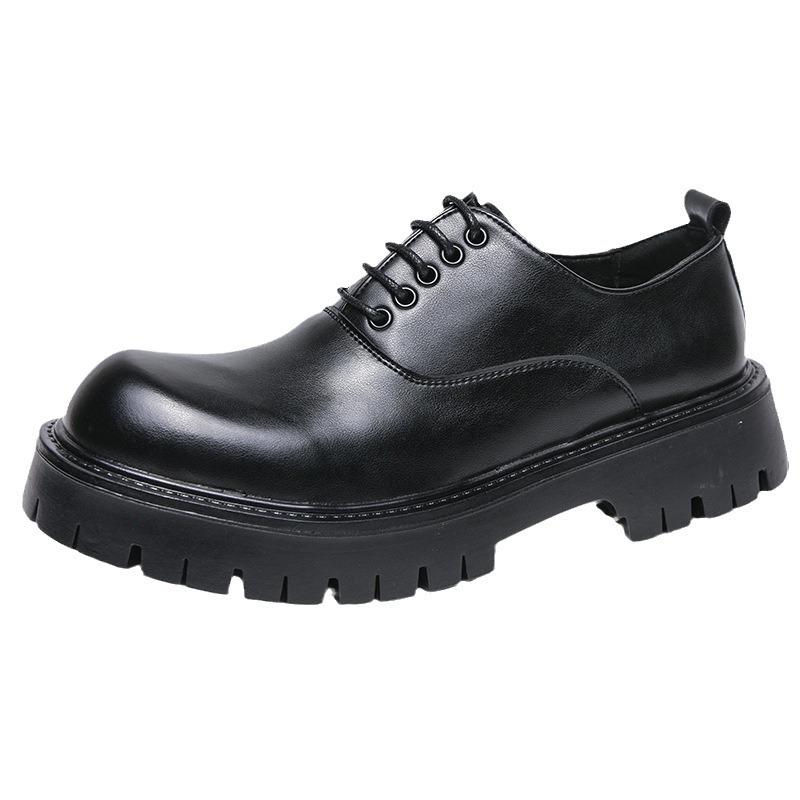 Patent Leather Big Head Leather Shoes Spring and Autumn New British Style Retro Glossy Thick Sole Heightening Groom Leather Shoes