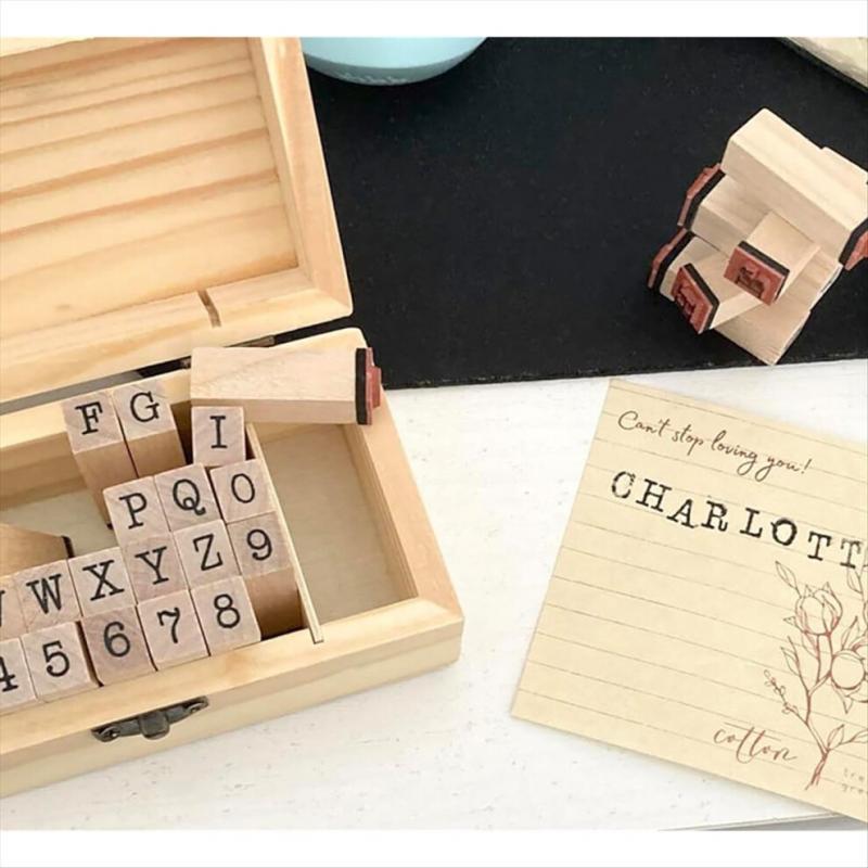 36 stuks kleine houten rubberen stempels met alfabetletters