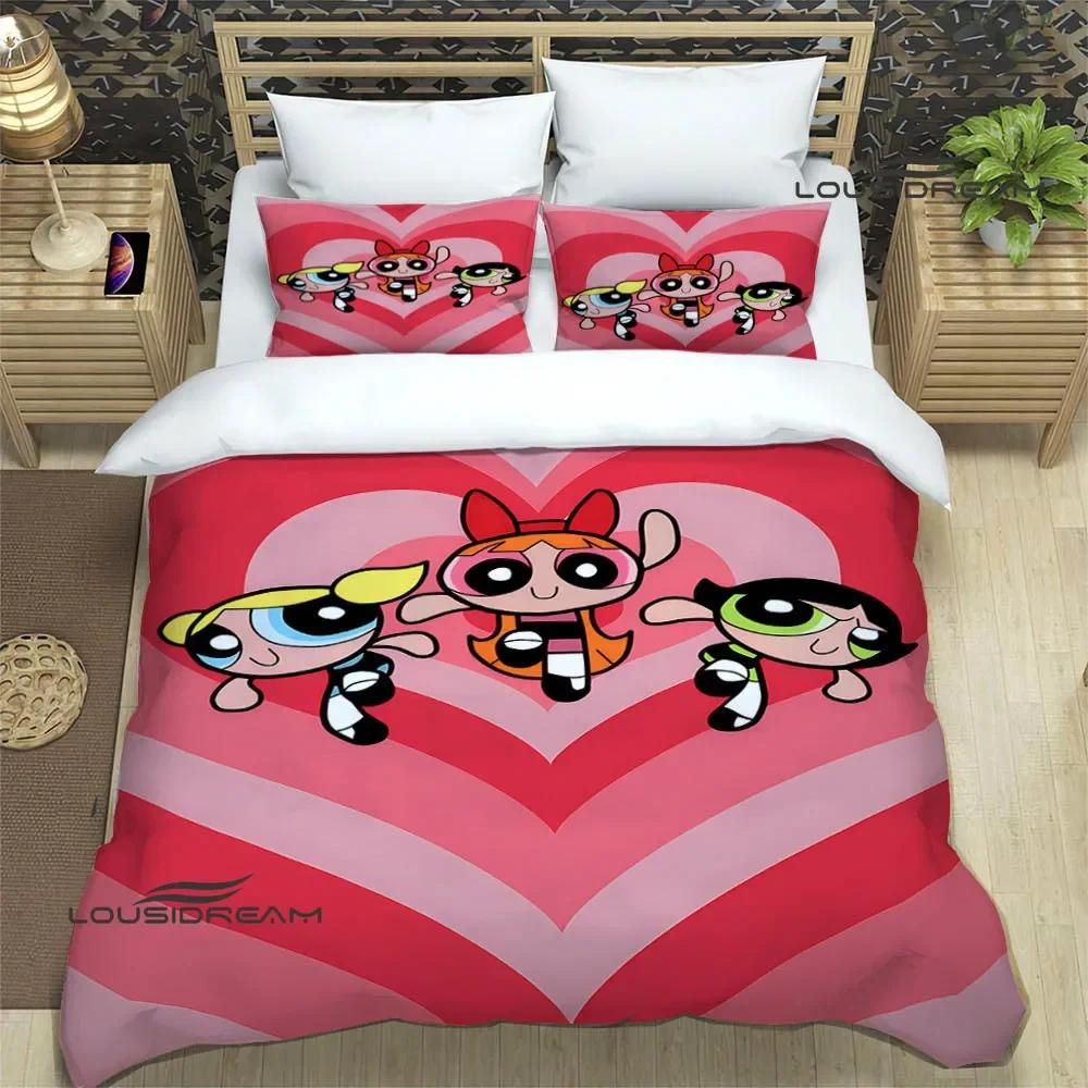 3D P-Powerpuff-Girls Cartoon Bedding Sets Exquisite Bed Supplies Set Duvet Cover Comforter Set Bedding Set Luxury Birthday Gift