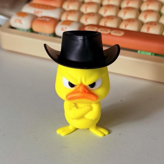Fun Office Desk Toys Angry Duck Figurine, 3D Printed Yellow Decoration with Cowboy Funny Decor Hat, Little Animal Ornament for Home Desktop,