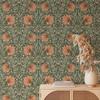 1pc Vintage Floral Self-adhesive Wallpaper Peel And Stick Botanical Sage Green/Tangerine Wall Murals Home Kitchen Bedroom Decor