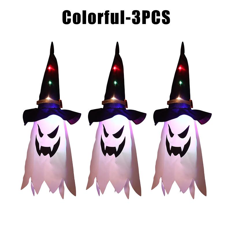 Glow in Dark Halloween Pendant LED Light Up Ghost Wizard Hat Necklace Scary Party Prop Festival Dress Up Accessory