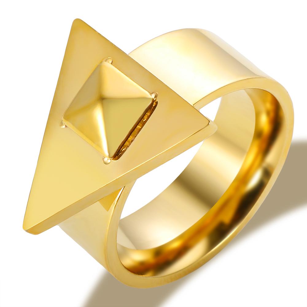 

Высокое качество, треугольное кольцо из нержавеющей стали, водонепроницаемое золотого цвета, кольца на палец в форме пирамиды для женщин и мужчин, пара, готические ювелирные изделия, подарок 8