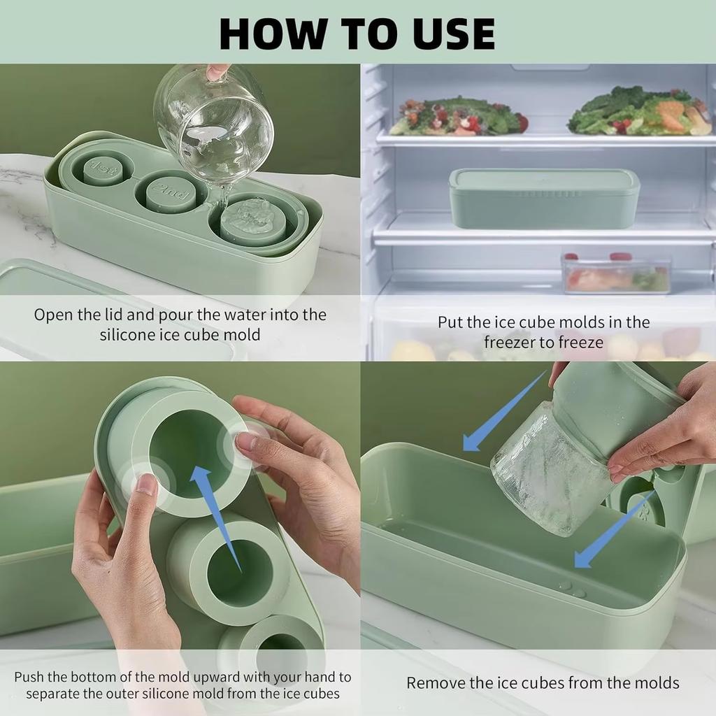Silicone Ice Cube Molds with Lid for 20 /30/ 40 Oz Tumbler Cups Easy Fill Release Ice Maker Tray Water Mug Compatible