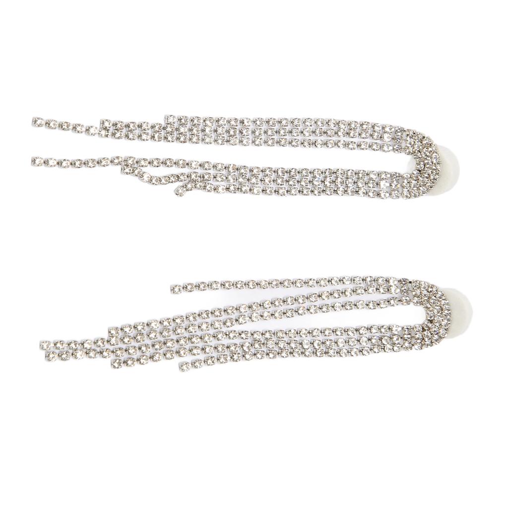 2pcs Arc Linear Rhinestones Dangle Earrings Women Alloy Exquisite Fashionable Long Tassel Earrings Jewelry Silver