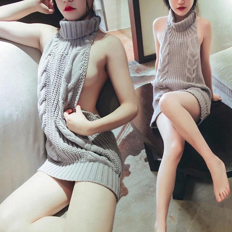 Women's turtleneck backless work mouth sexy sex sweater uniform temptation suit turtleneck knitting