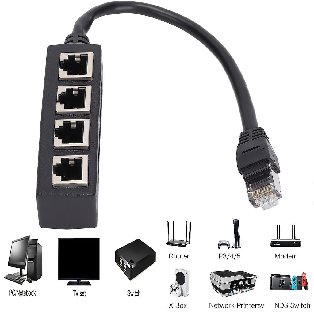 Ethernet Splitter, RJ45 1 Male to 4 x Female LAN Ethernet Splitter Adapter Cable Suitable Super Cat5,Cat5e,Cat6,Cat7 LAN Adapter