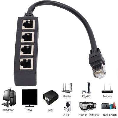 Ethernetový rozbočovač, RJ45 1 samec na 4 x samice LAN Ethernetový rozbočovací adaptérový kabel Vhodný Super Cat5,Cat5e,Cat6,Cat7 LAN adaptér