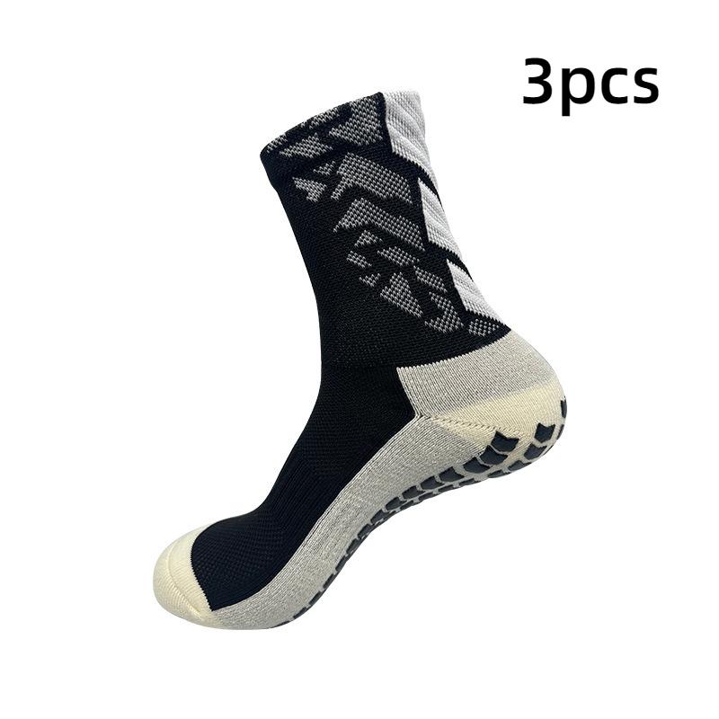 

3 шт. нескользящие футбольные носки для мужчин и женщин в длительной игре профессиональные тренировочные чулки полотенце утолщение футбольные спортивные носки 3pcs чёрный
