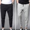 Men Ninth Pants Drawstring Comfortable To Wear Solid Color Breathable Wear-resistant Simple Elastic Waist Straight Pattern Deep Crotch Men Pencil