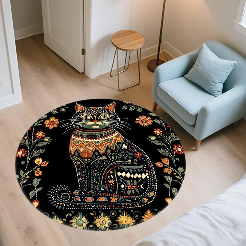 Flower Border Animals,Round Area Rug,Carpet Rug for Living Room Bedroom Sofa Playroom Decor,Non-slip Floor Mat