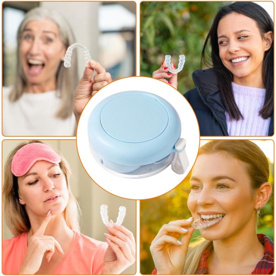 Denture Bath Case False Teeth Container with Mirror Leak-Resistant Compact Size Portable Travel Denture Holder Retainer Cleaning Box