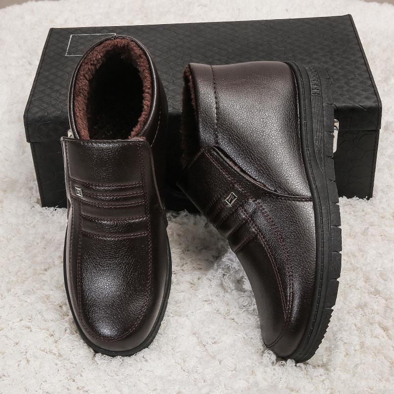 Men's Winter Non-Slip Slip-On Cotton Shoes for Middle-Aged & Elderly with Velvet Lining