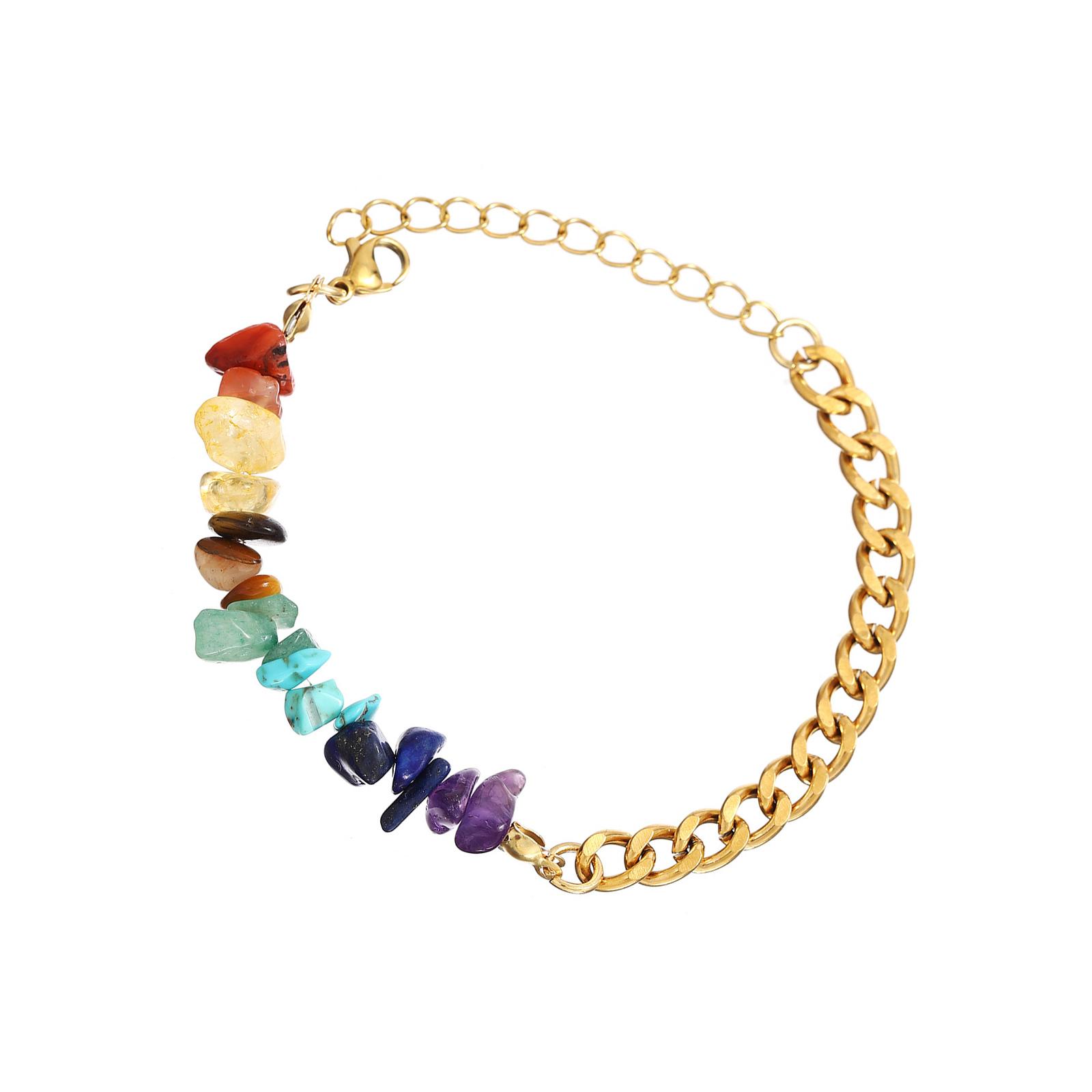 

Регулируемый браслет из нержавеющей стали, браслет из разноцветных каменных бусин, плетеный браслет для уникального стиля и модных образов золотой