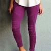 Women's Mid Rise Stretch Skinny Pants Ruched Zipper Slim Fit Casual Jogger Trousers