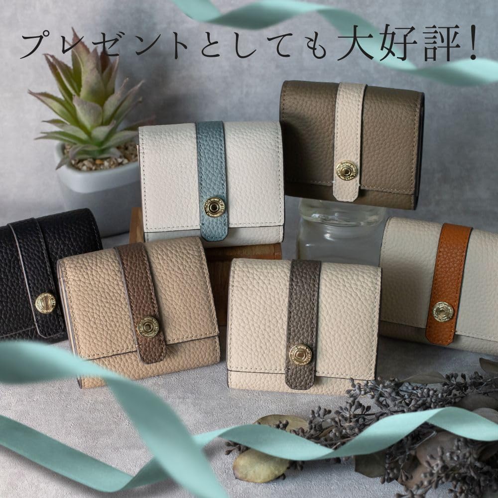 OLVINA Genuine Leather Mini Wallet for Women, Compact, Accordion-Style, Two-Tone Design, with Card Case, Coin Purse, RFID Protection, Large Capacity,
