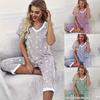 V-neck Star Print Pajama Set for Women - Short Sleeve & Loose Fit Pants
