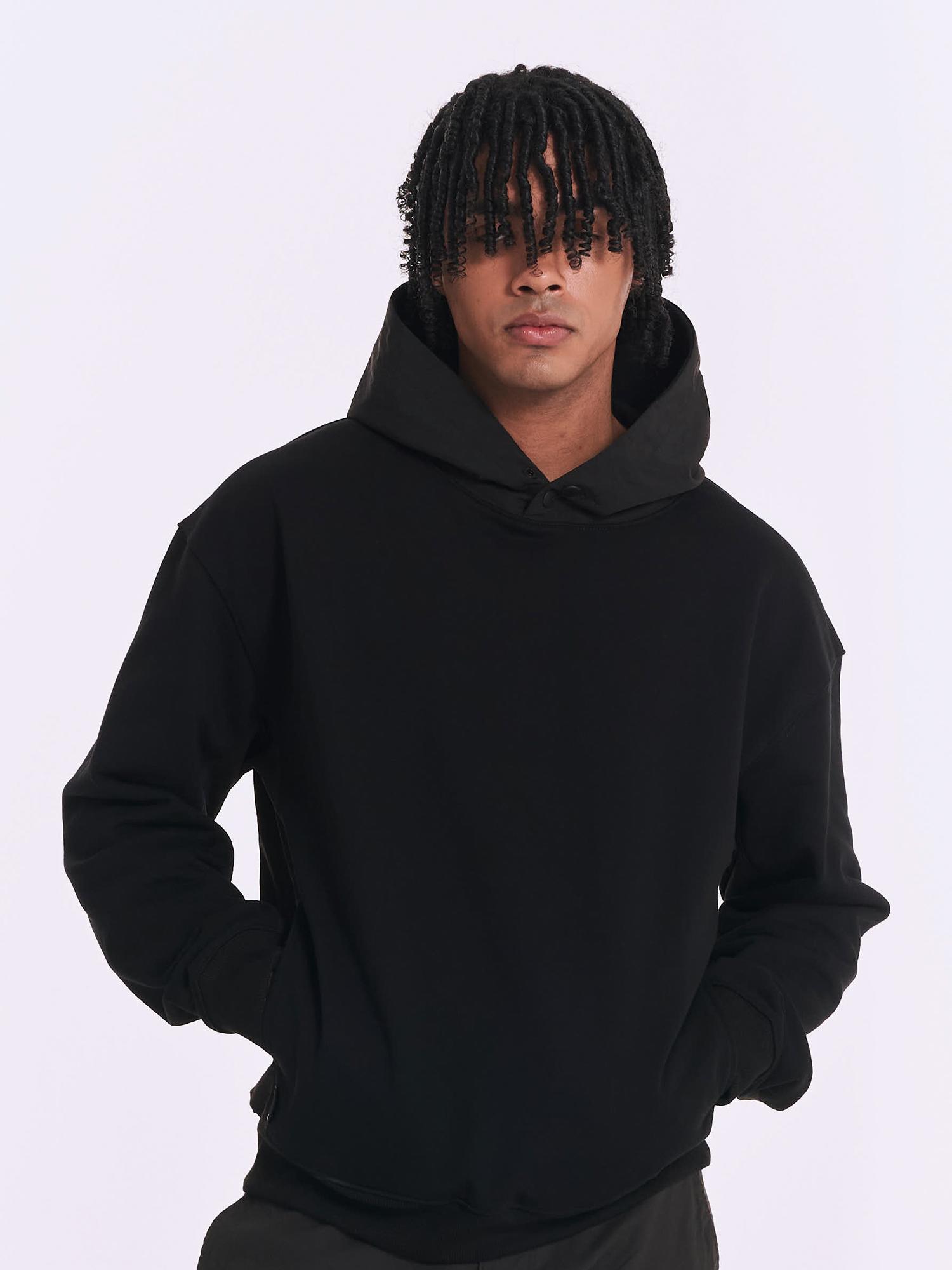 Ervino Mixed Double Button Hoodie [Black] Black/L